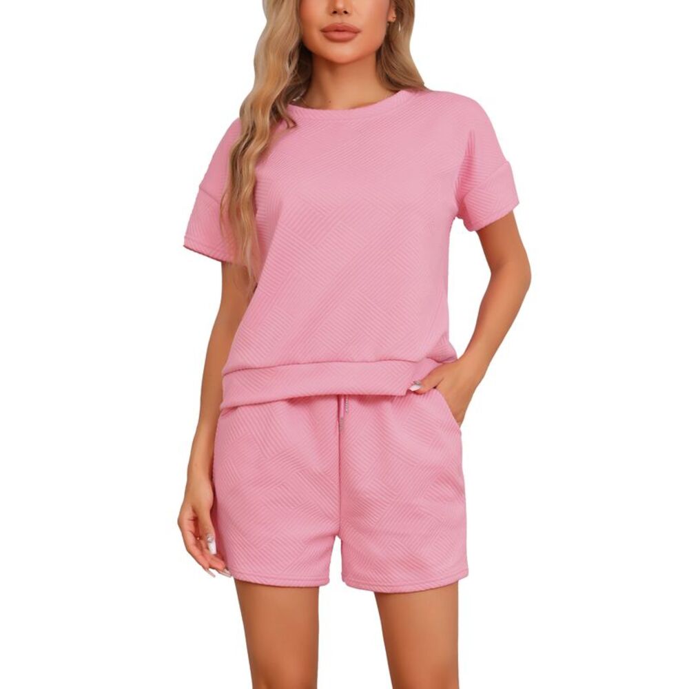 Short Sleeve Tops and Shorts with Pockets Matching Lounge Pajama Sets Pink
